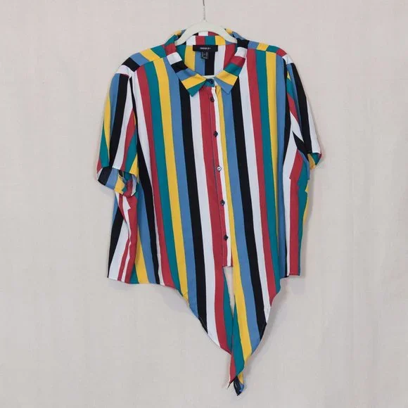 Forever 21 Tops Multi Color Vertical Striped Button Up Tie